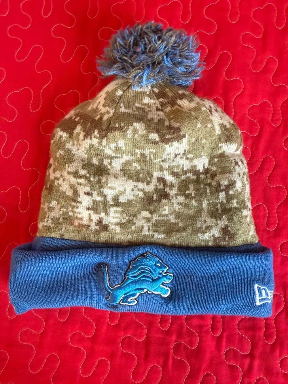 New Era Detroit Lions NFL Pom Beanie Camo Knit Hat